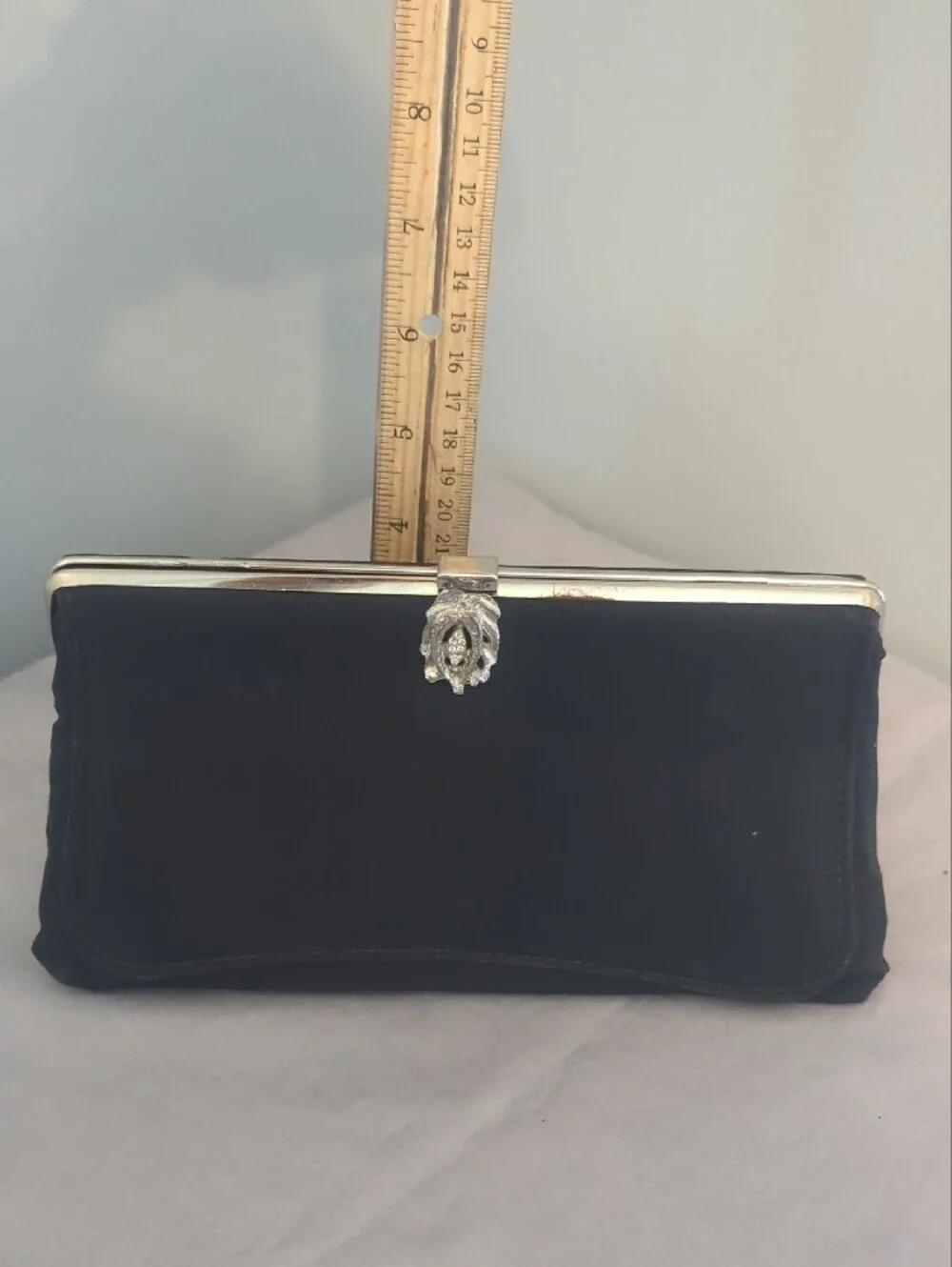 Vintage Clutch Handbag with Silver Hardware Tuckable Wrist Strap